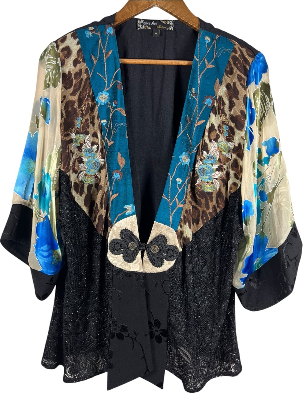 Spencer Alexis Kimono Top Jacket Womens XL Mixed Media Patchwork Silk Boho Artsy